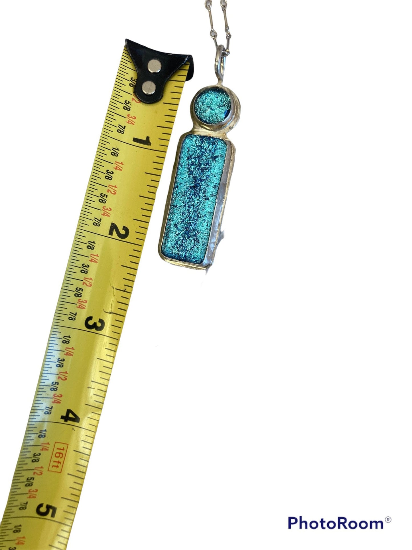 Shimmering light blue dichroic and silver necklace
