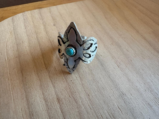 Artisan kingman Turquoise Sterling silver ring. hand forged, hand made,