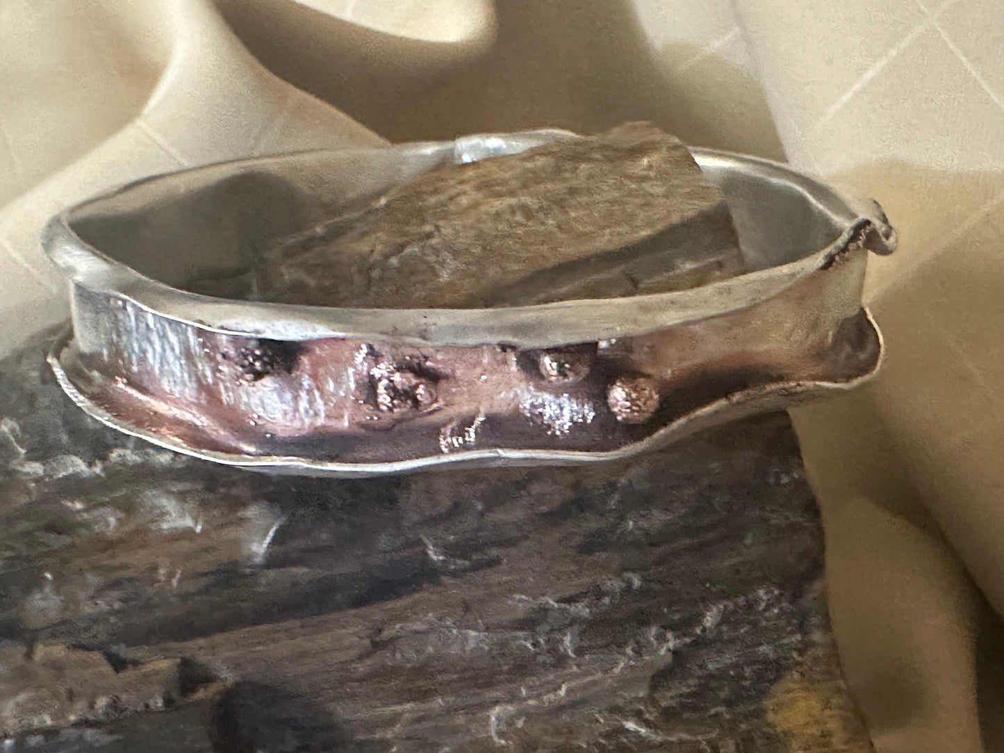 Textural Live edge Sterling Silver with Copper accents Bangle