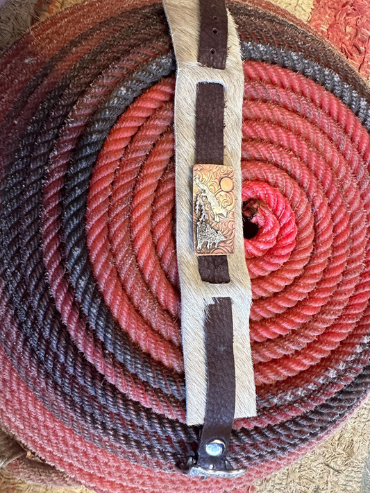 Wide rustic leaping fox in woods bi-metal cuff, old west, handcrafted metalwork, western style closure