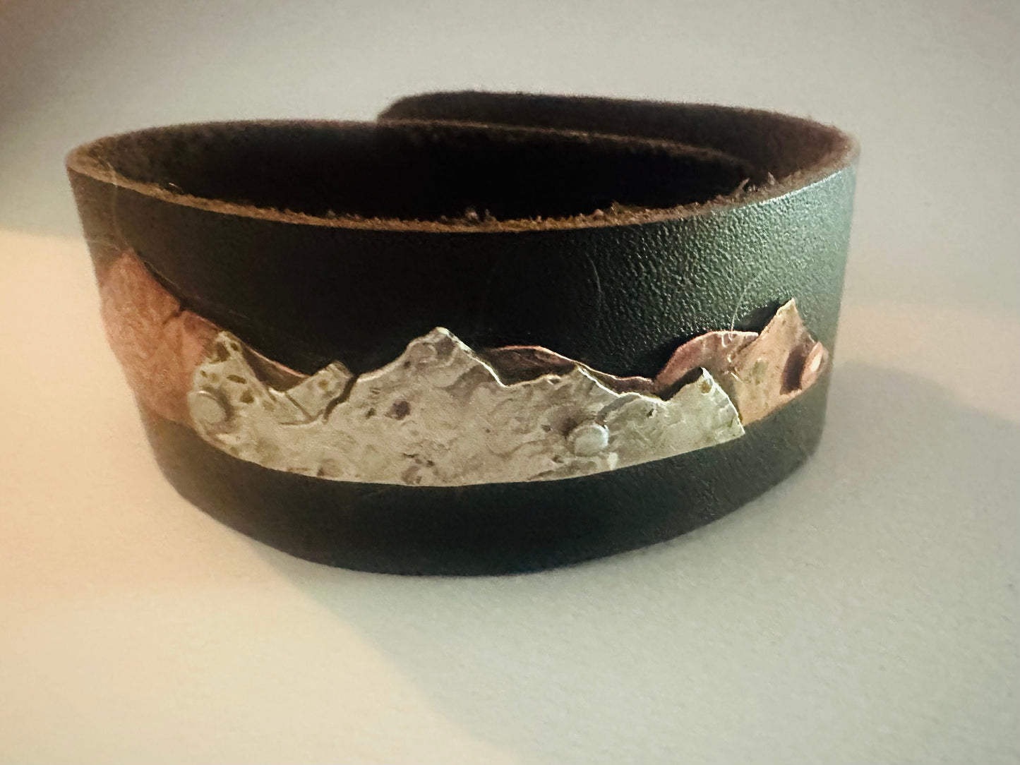 The mountains are calling, leather and mixed metal bracelet