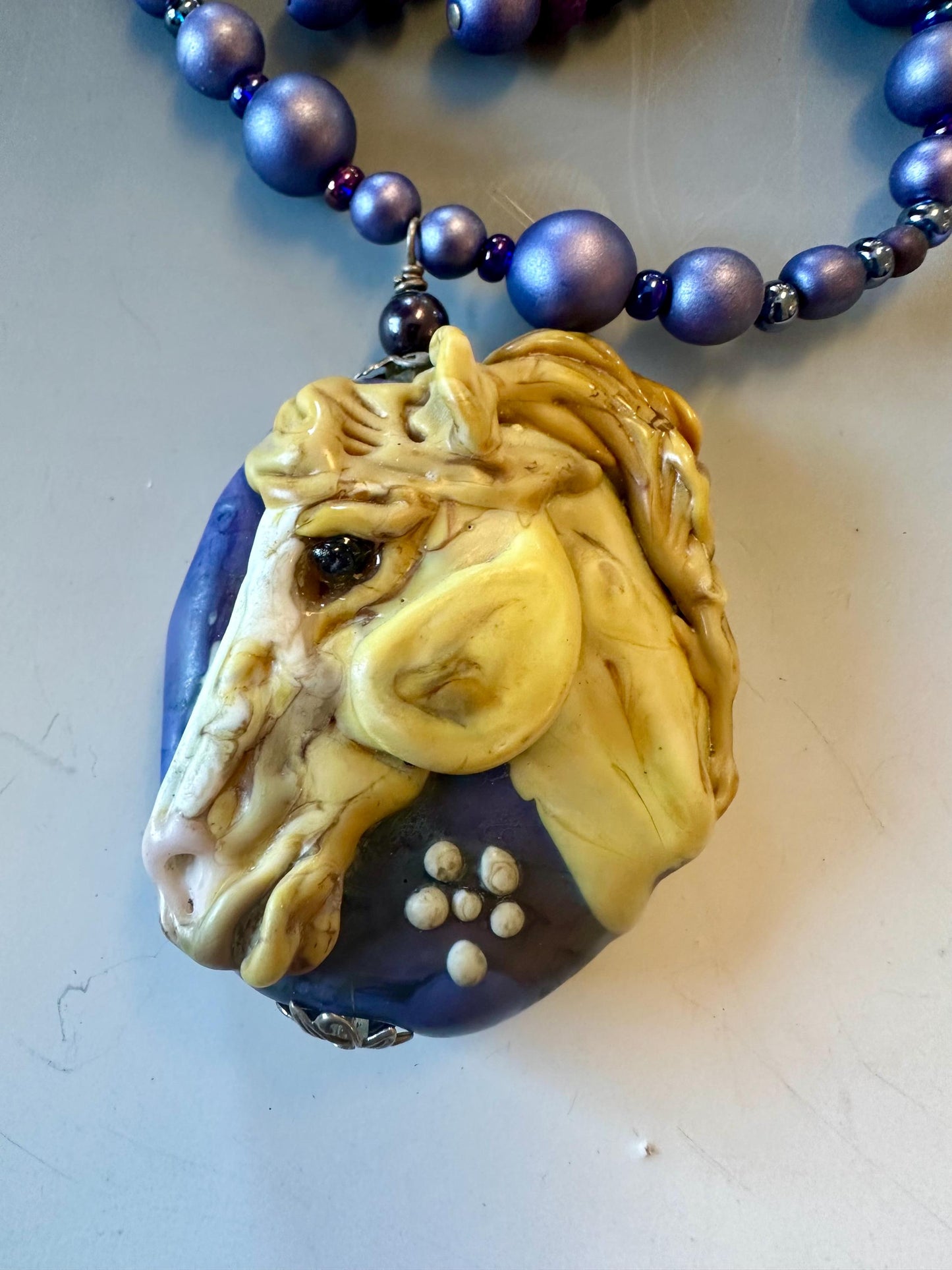 Palomino horse sculpture artisan necklace, horse lover, horse them gifts, horse fan, gold horse, horse jewelry , pony
