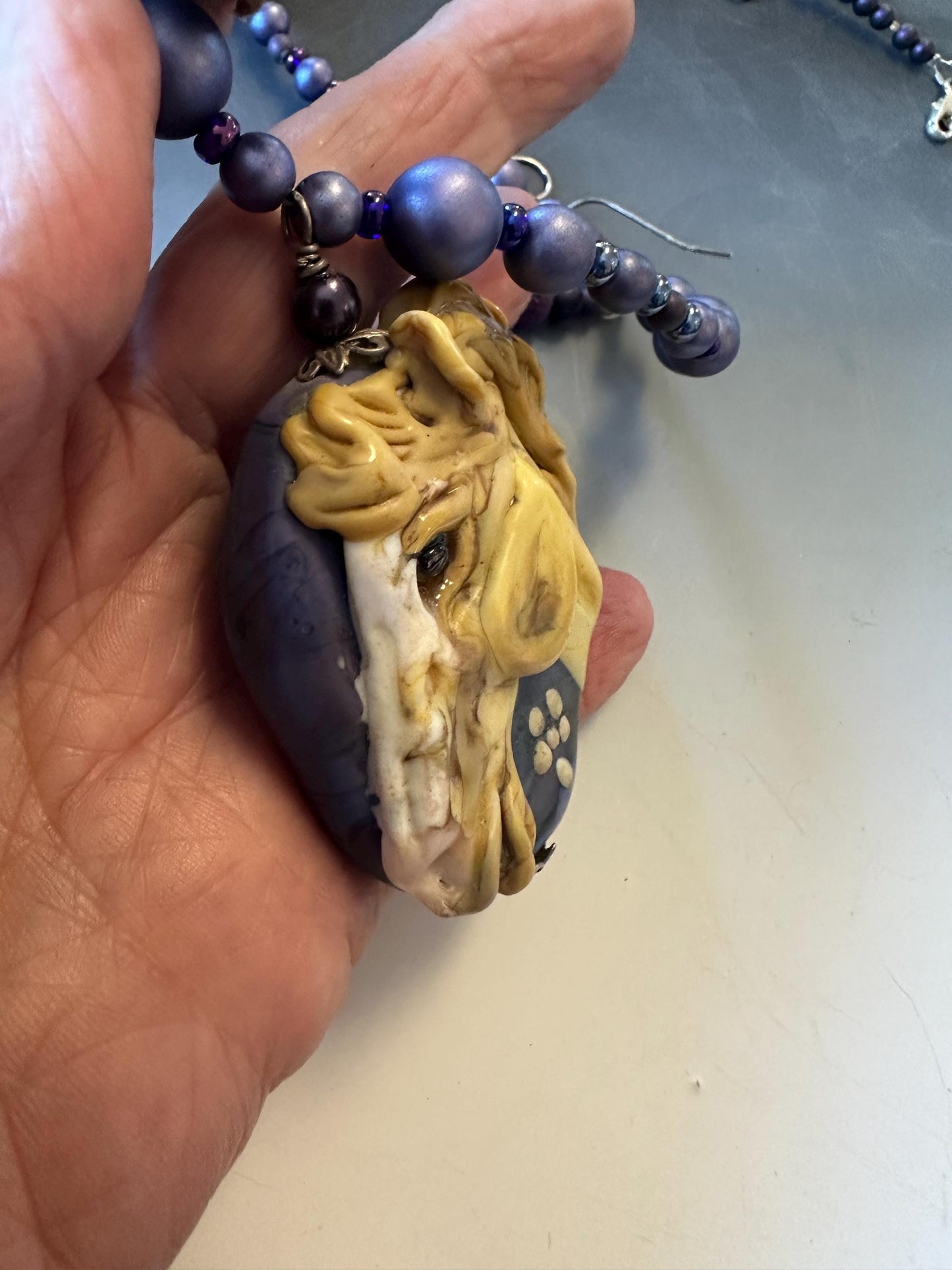 Palomino horse sculpture artisan necklace, horse lover, horse them gifts, horse fan, gold horse, horse jewelry , pony