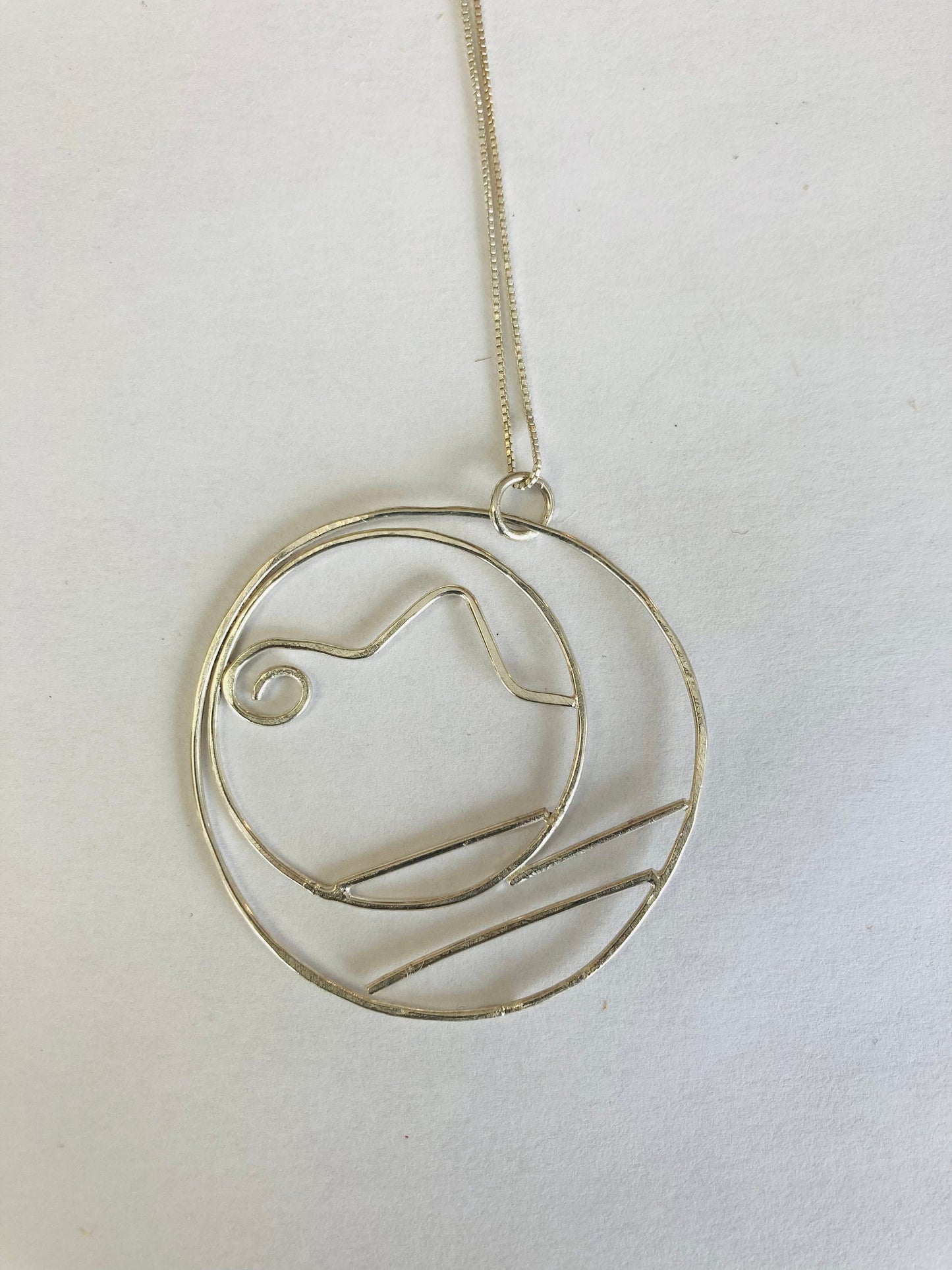 Large geometric circle silver necklace