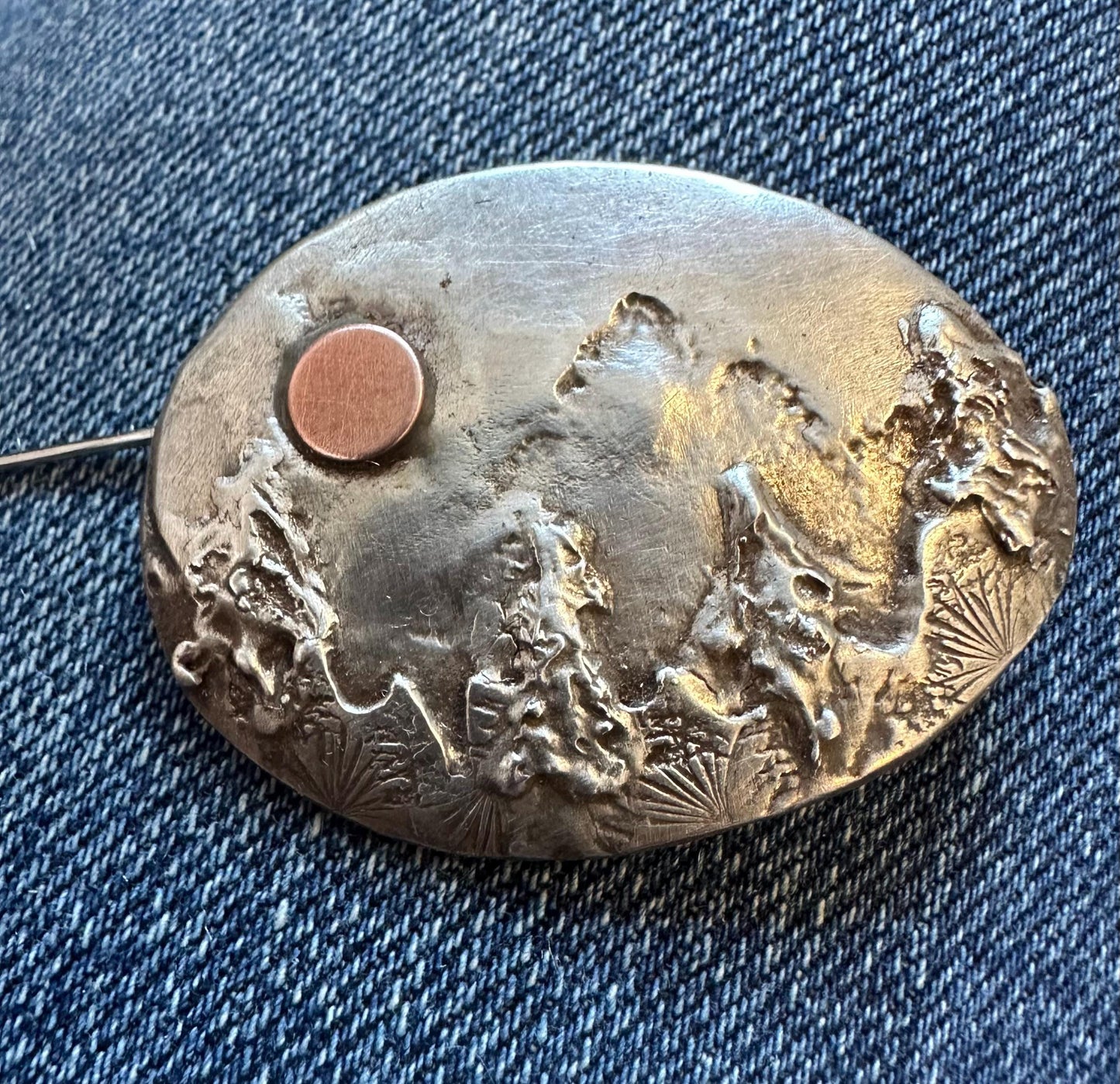 Mountain landscape pin, mixed metal brooch, artisan sterling silver pin, wilderness , artisan broach