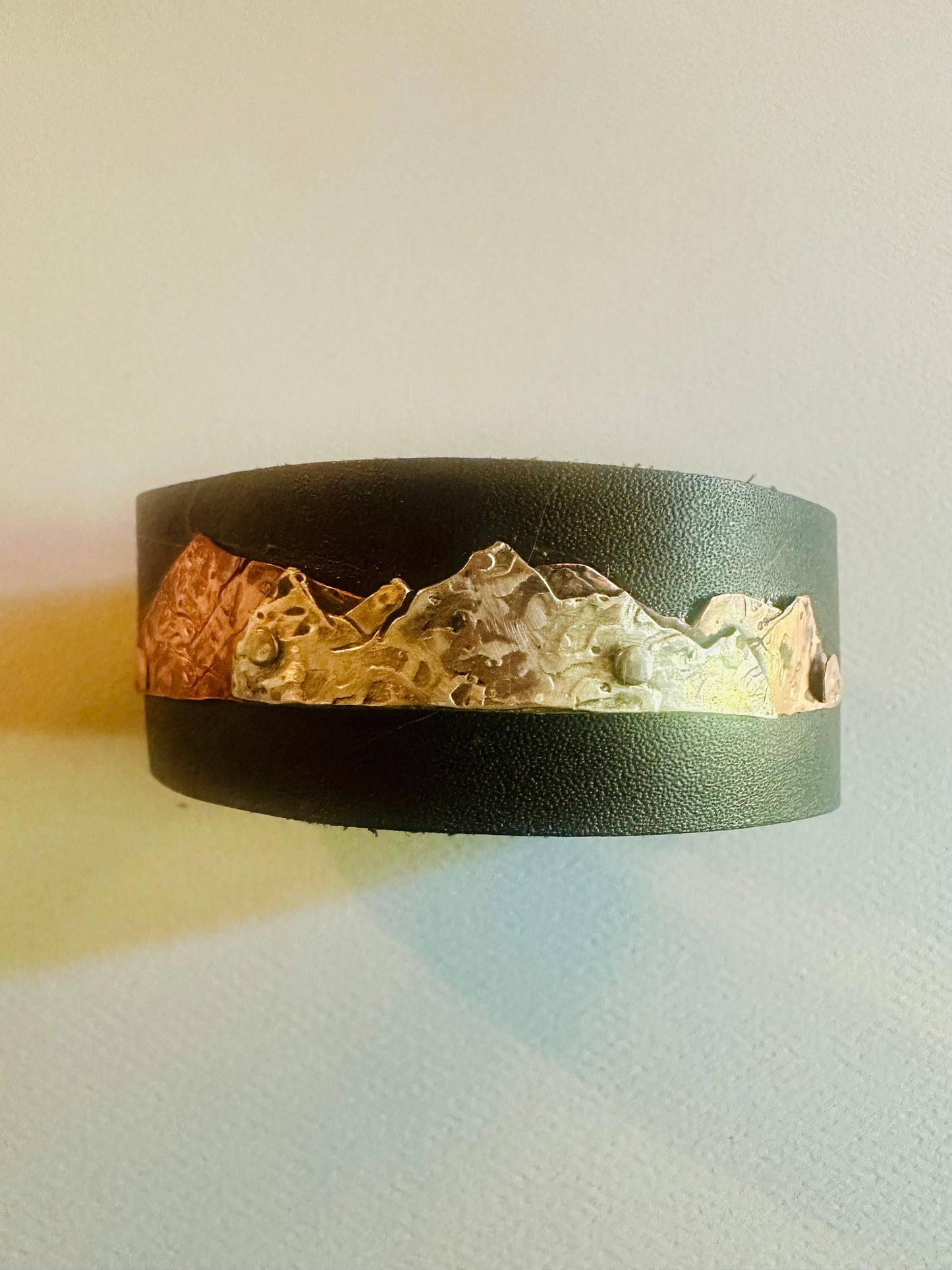 The mountains are calling, leather and mixed metal bracelet