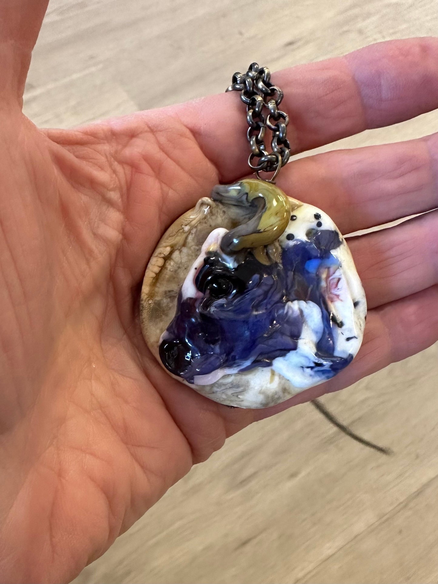 Bull lampwork glass artisan necklace, hereford,longhorn