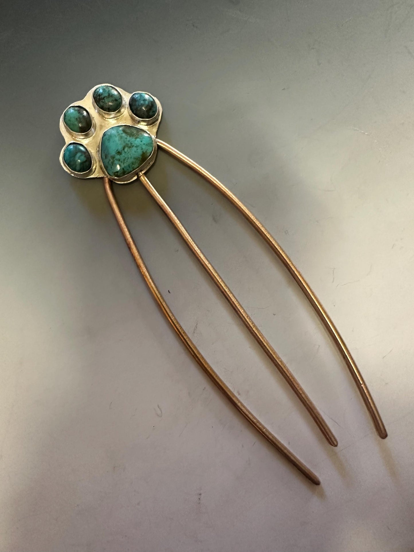 Paw hair comb, kingman turquoise hair accessories, bridal hair jewelry, cowgirl, dog lover