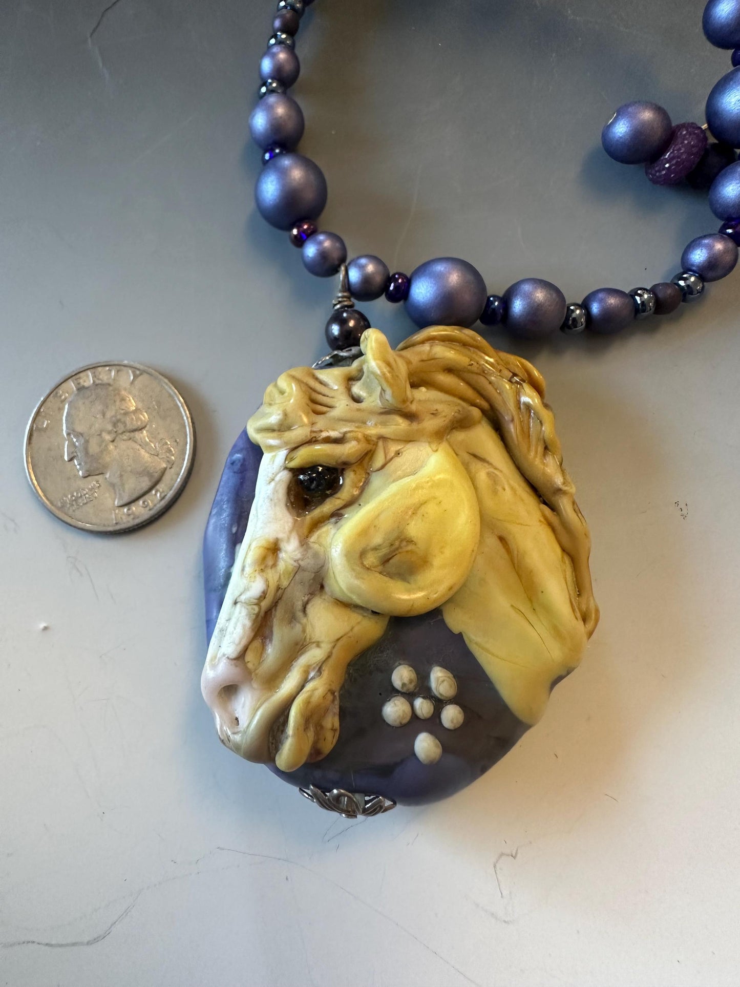 Palomino horse sculpture artisan necklace, horse lover, horse them gifts, horse fan, gold horse, horse jewelry , pony