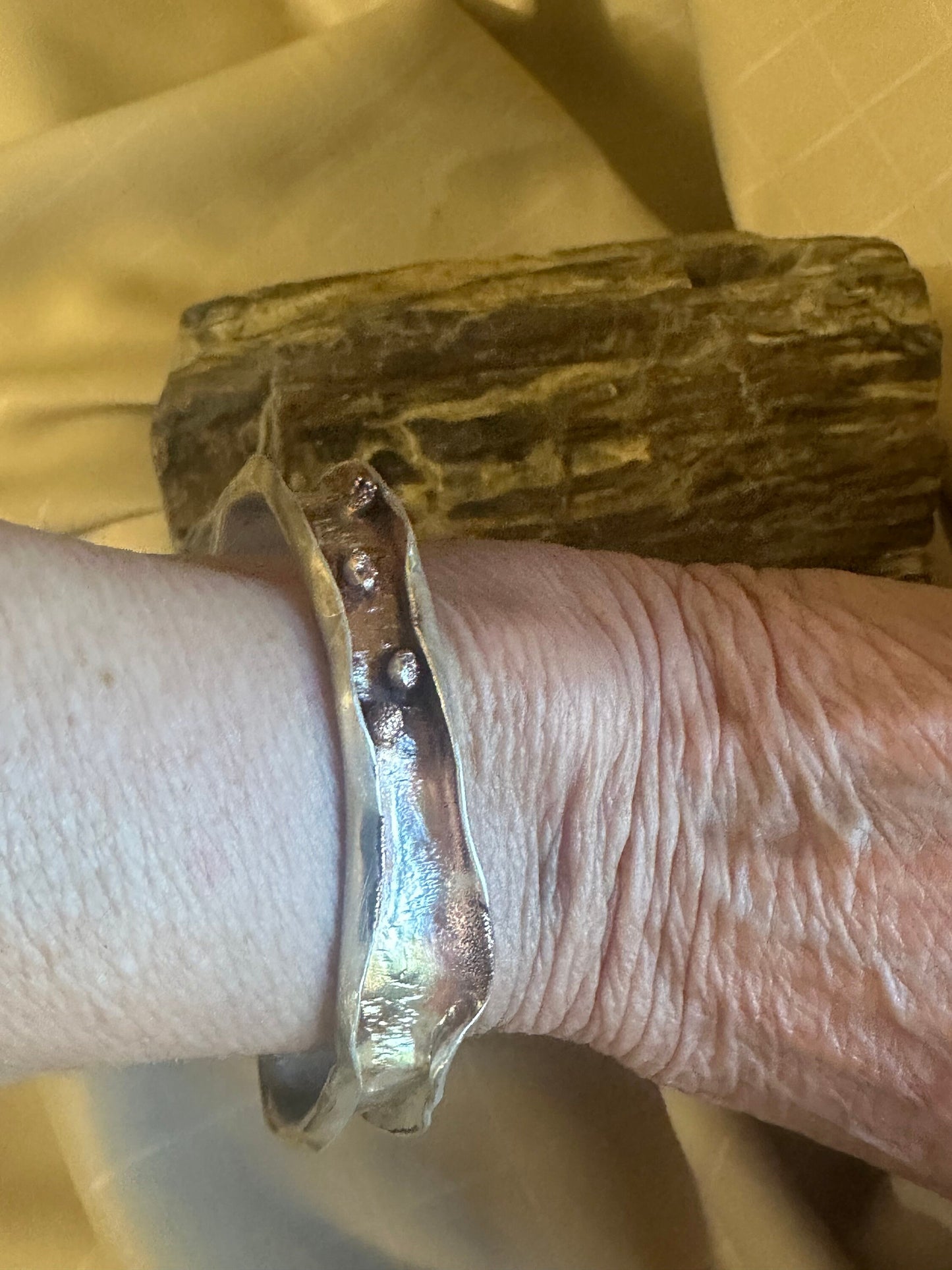 Textural Live edge Sterling Silver with Copper accents Bangle