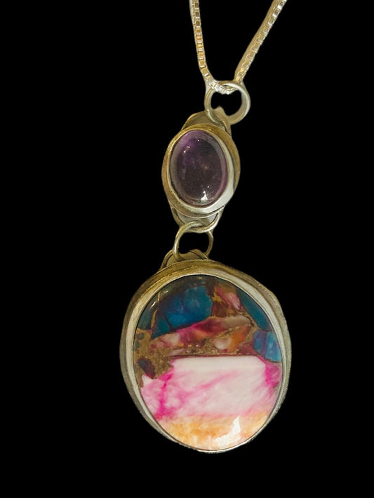 Turquoise spiny oyster with amethyst