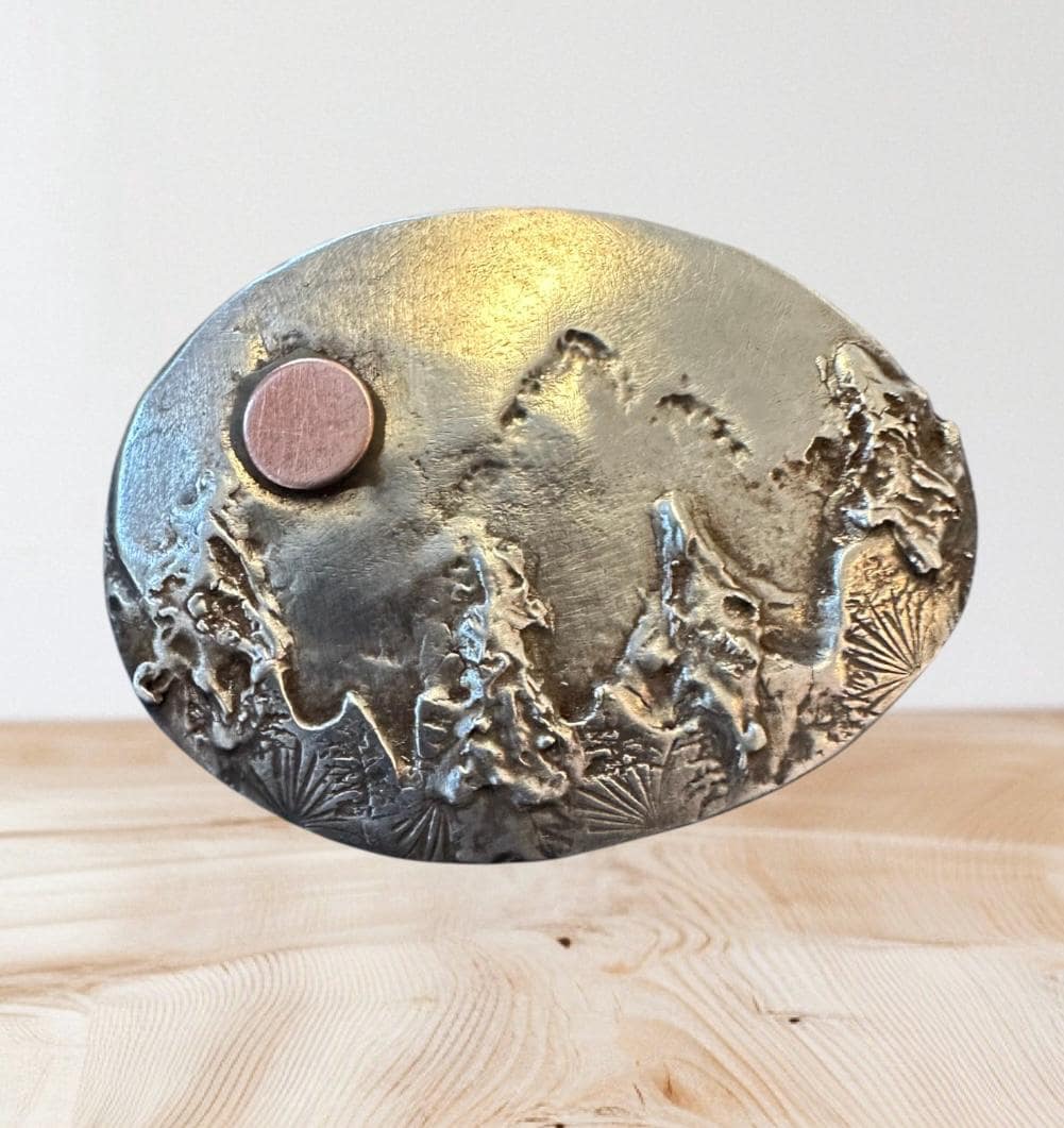 Mountain landscape pin, mixed metal brooch, artisan sterling silver pin, wilderness , artisan broach