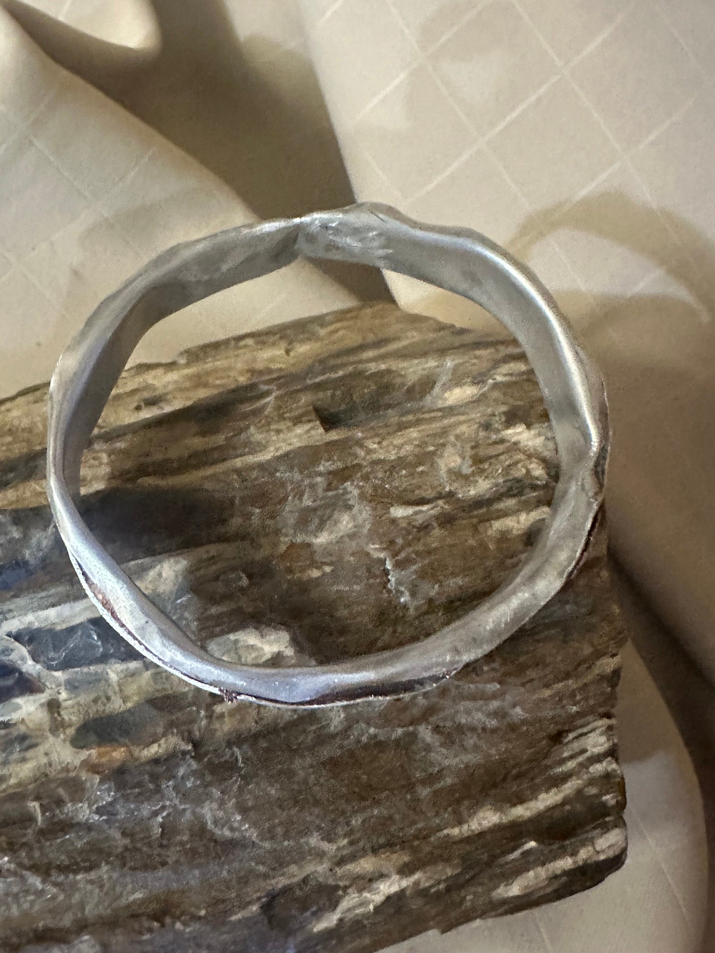 Textural Live edge Sterling Silver with Copper accents Bangle