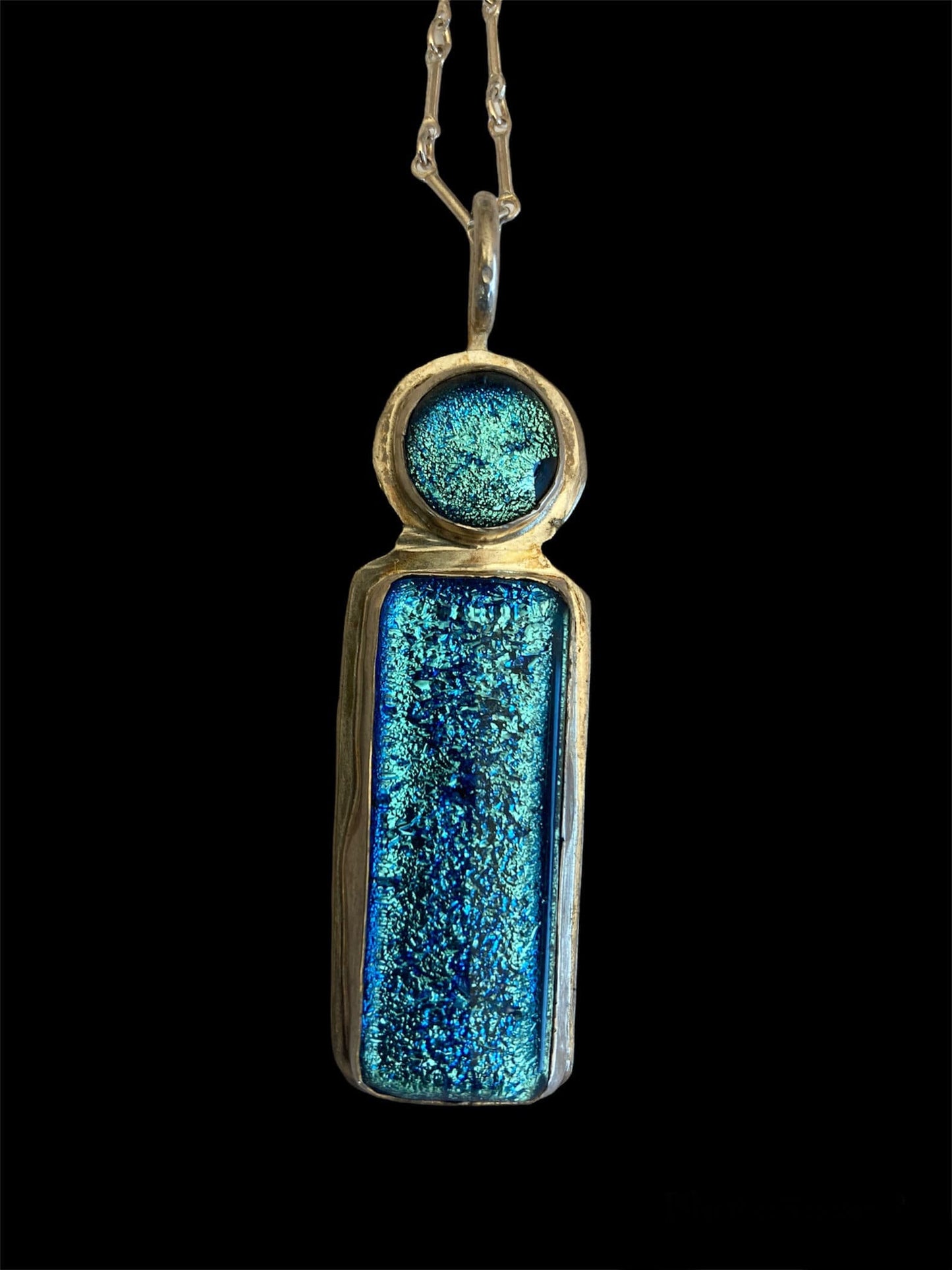 Shimmering light blue dichroic and silver necklace