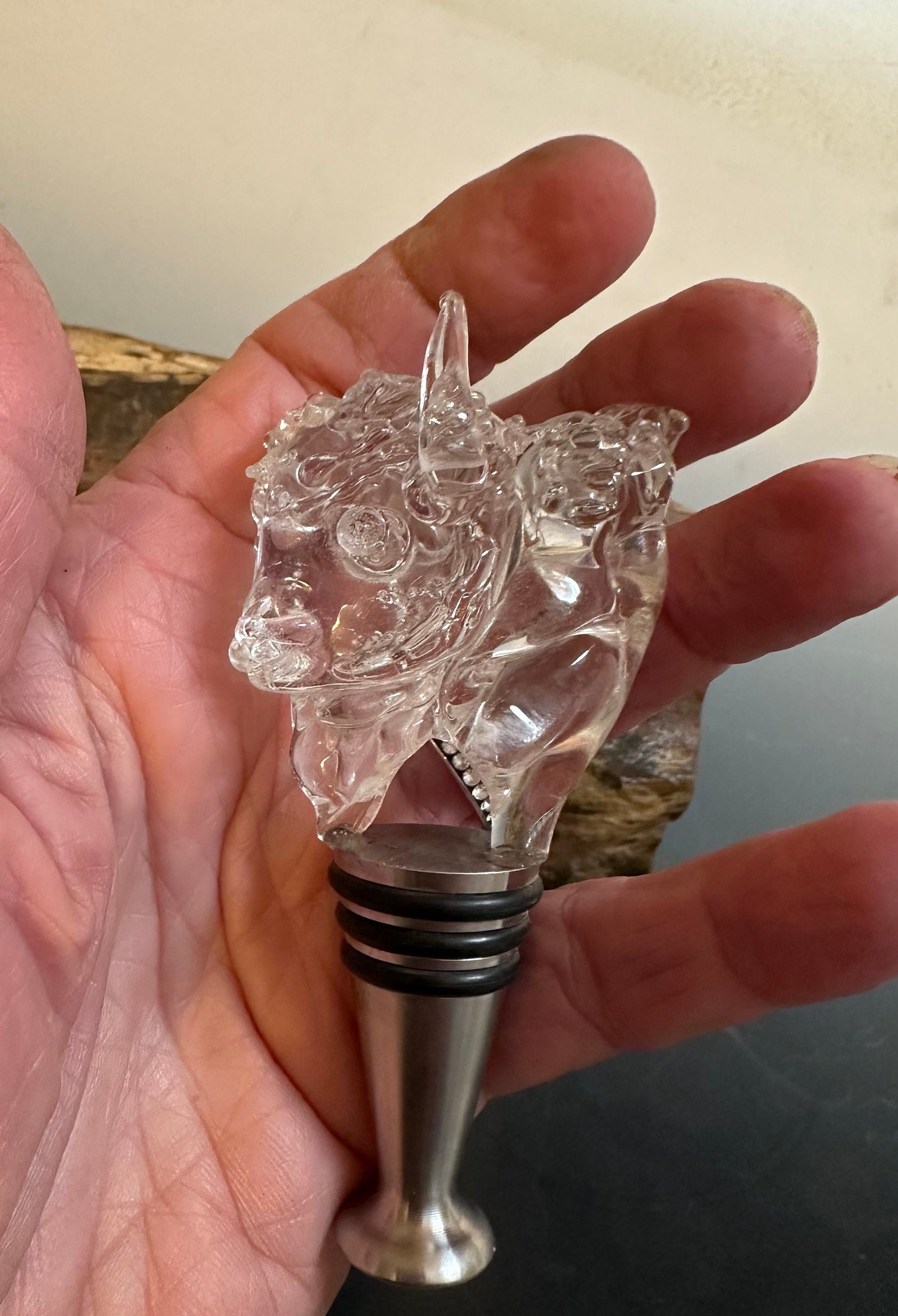 Glass Buffalo Head Wine bottle stopper