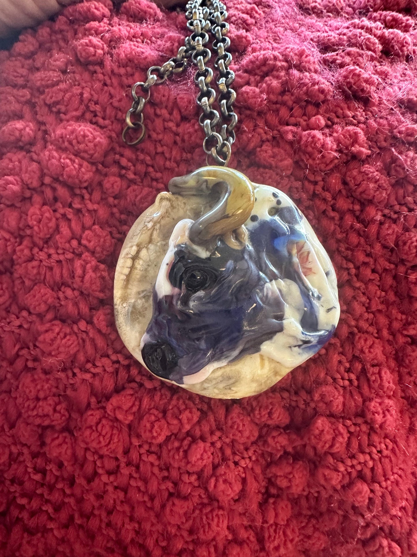 Bull lampwork glass artisan necklace, hereford,longhorn