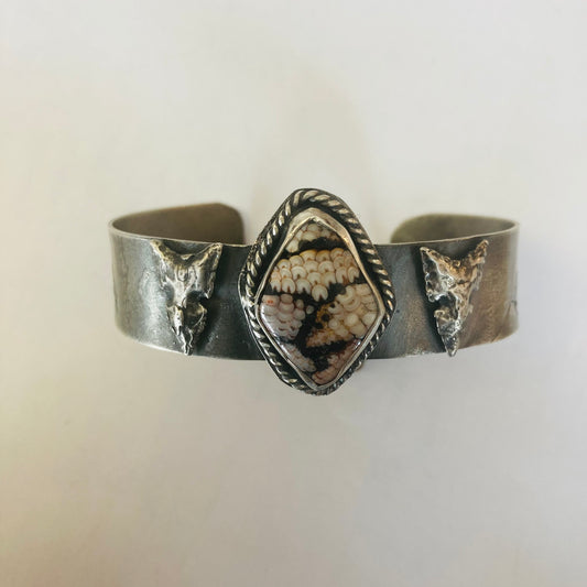 Statement Snakeskin Agate Bracelet in Artisan Silver – One-of-a-Kind Jewelry Piece