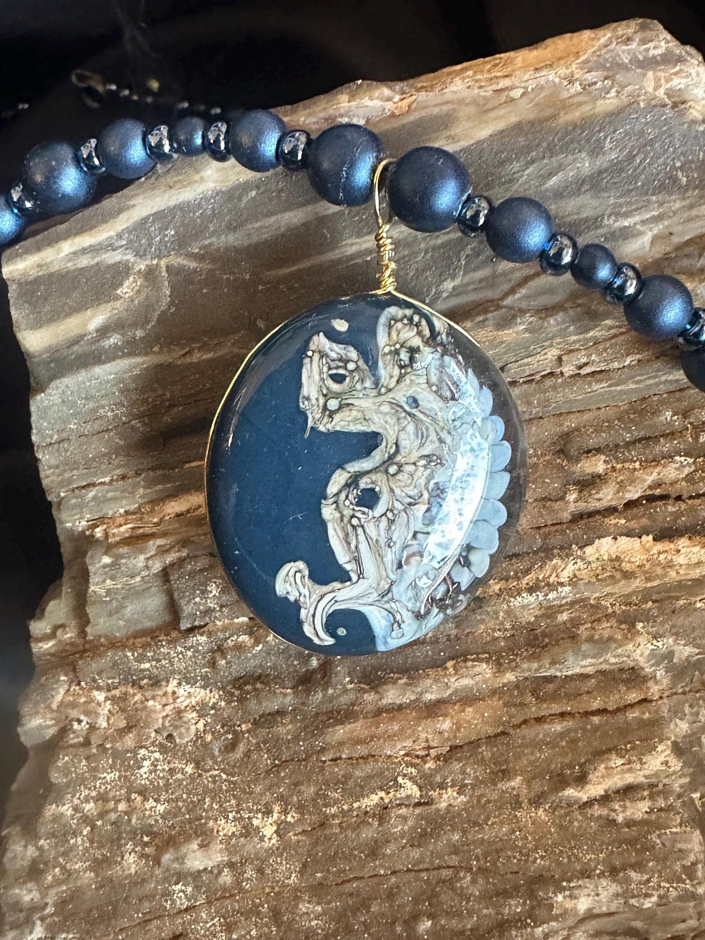 Navy Chaos necklace, implosion, classic navy necklace