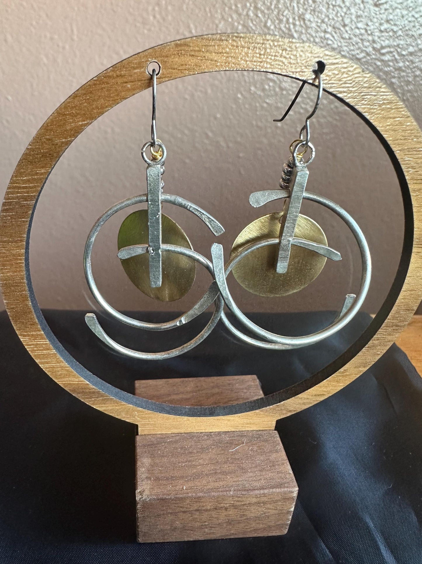 Hinged bi metal hoop earrings, statement earrings , kinetic earrings