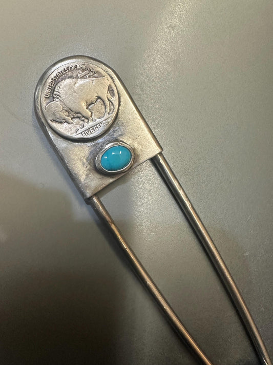 Decorative Jumbo turquoise safety pin , shawl pin, safety pin jewelry, safety pin brooch,hat pin, safety pin