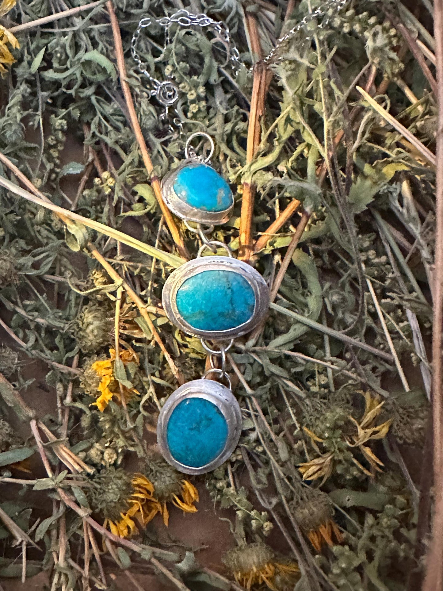Triple turquoise drop lariat necklace, adjustable length, turquoise statement necklace, western jewelry, western style