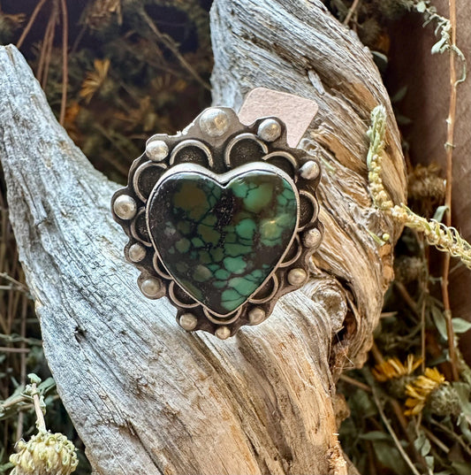Artisan Heart Turquoise Sterling silver ring. hand forged, hand made, size 9
