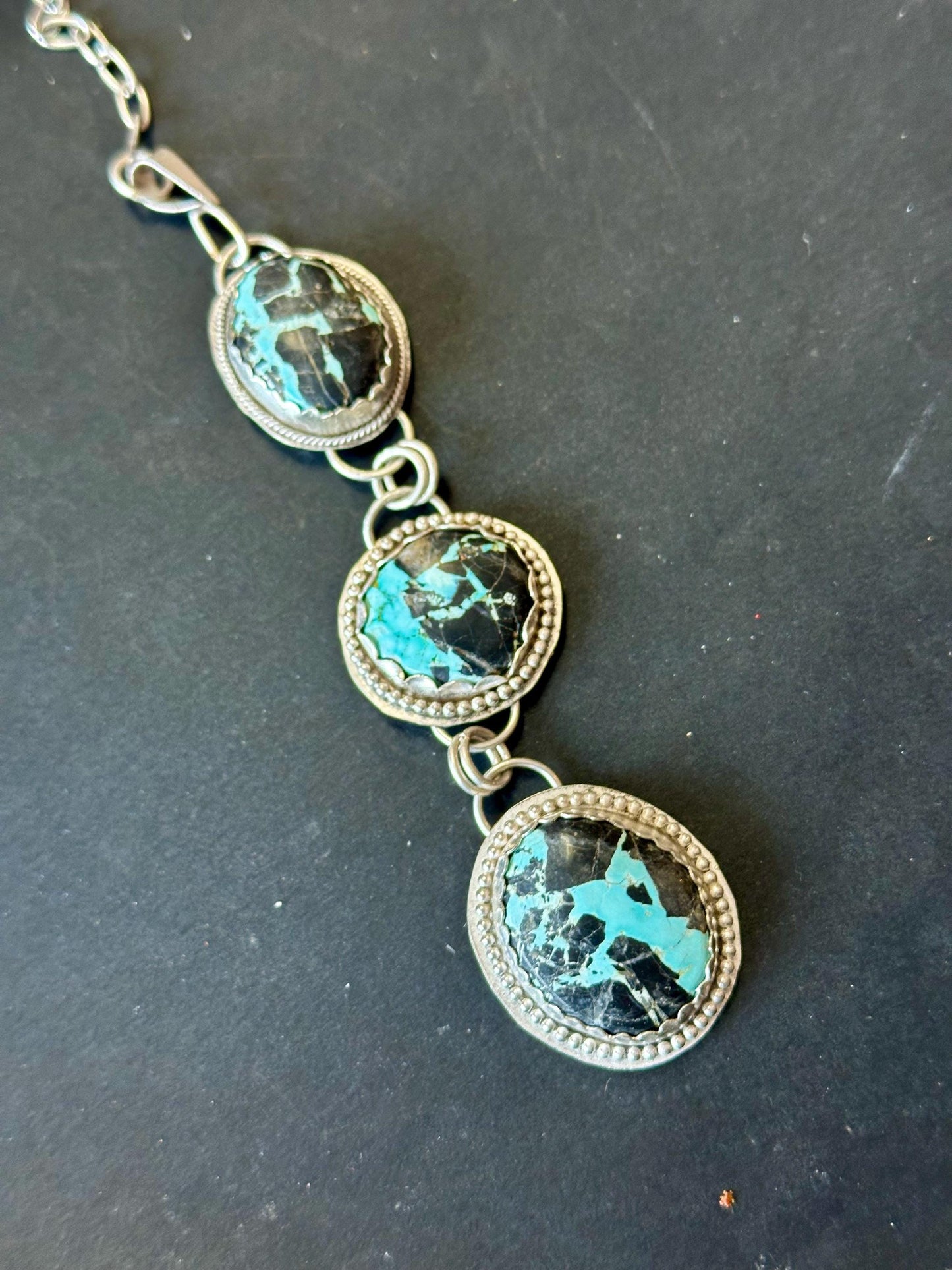 Triple turquoise drop lariat necklace, adjustable length, turquoise statement necklace, western jewelry, western style