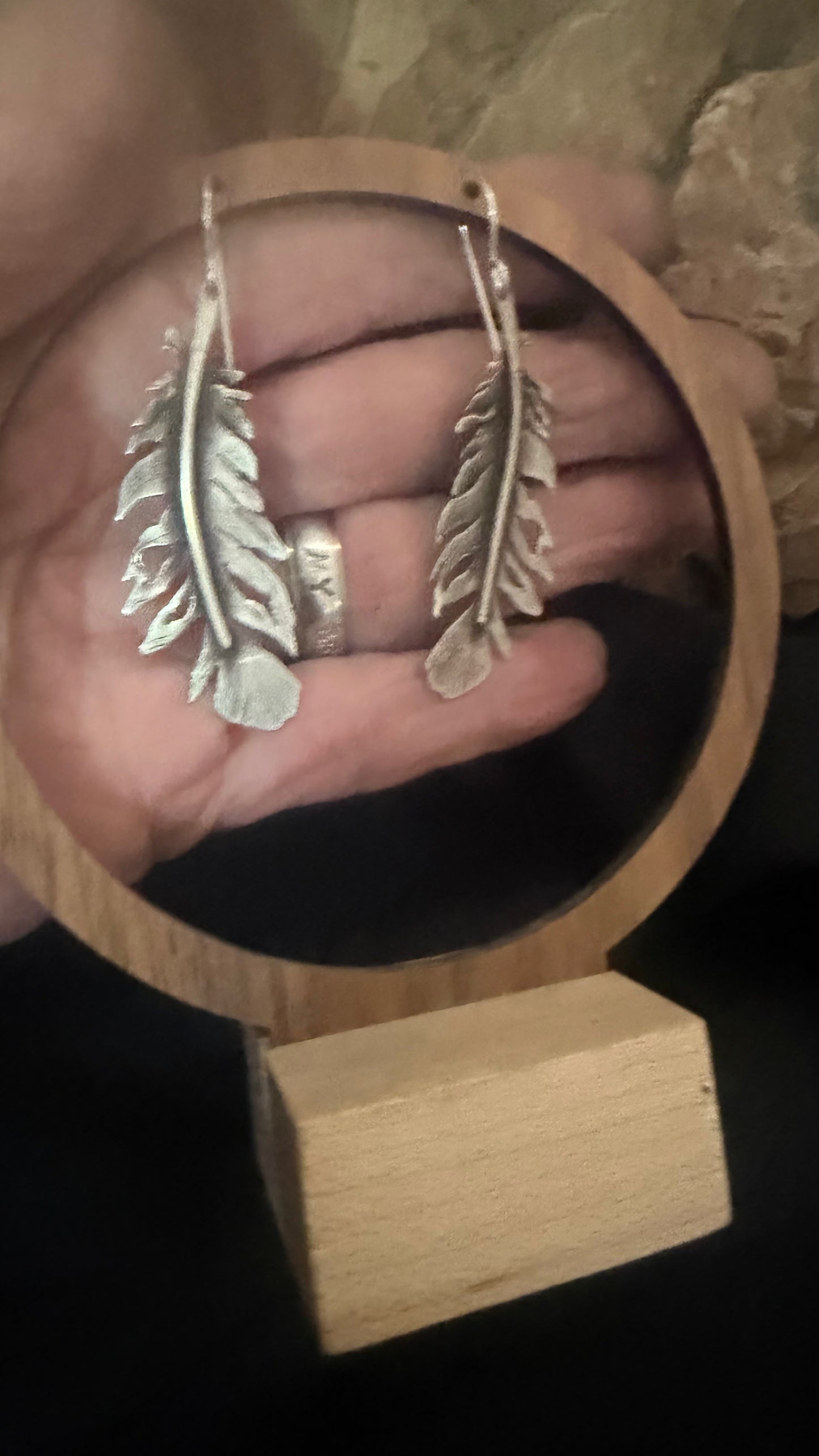 Handmade Silver Feather Earrings Spiritual Boho Jewelry with Matte Patina