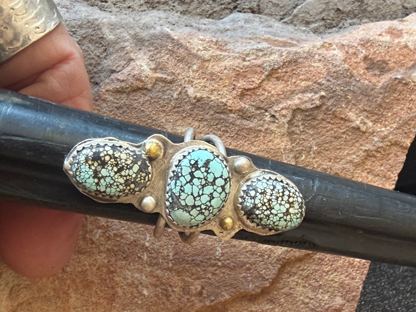 Triple Stone Hubei Turquoise Ring