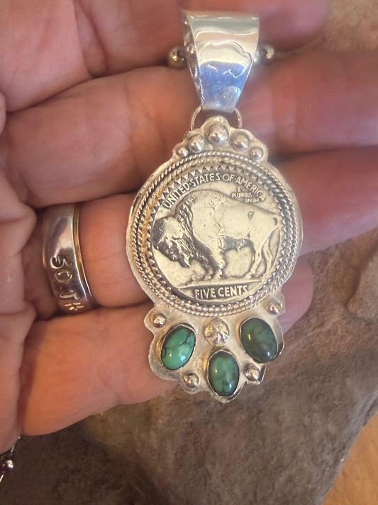 Buffalo Nickel & Kingman Turquoise Pendant Necklace