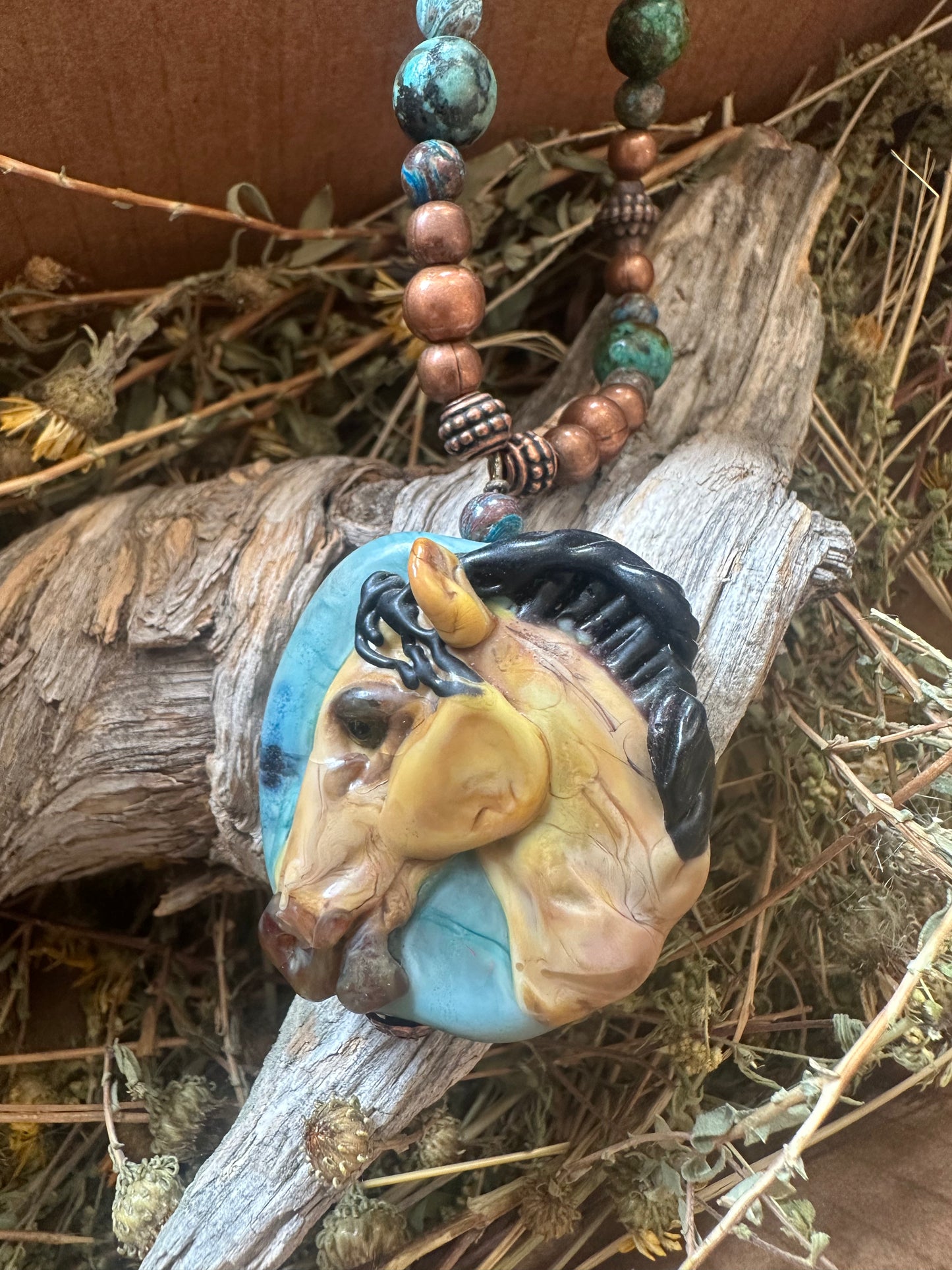Hand Sculpted Lampwork Glass Horse Necklace & Earring Set
