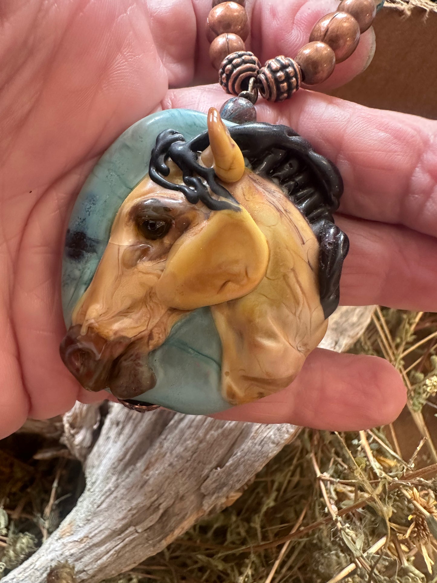 Hand Sculpted Lampwork Glass Horse Necklace & Earring Set