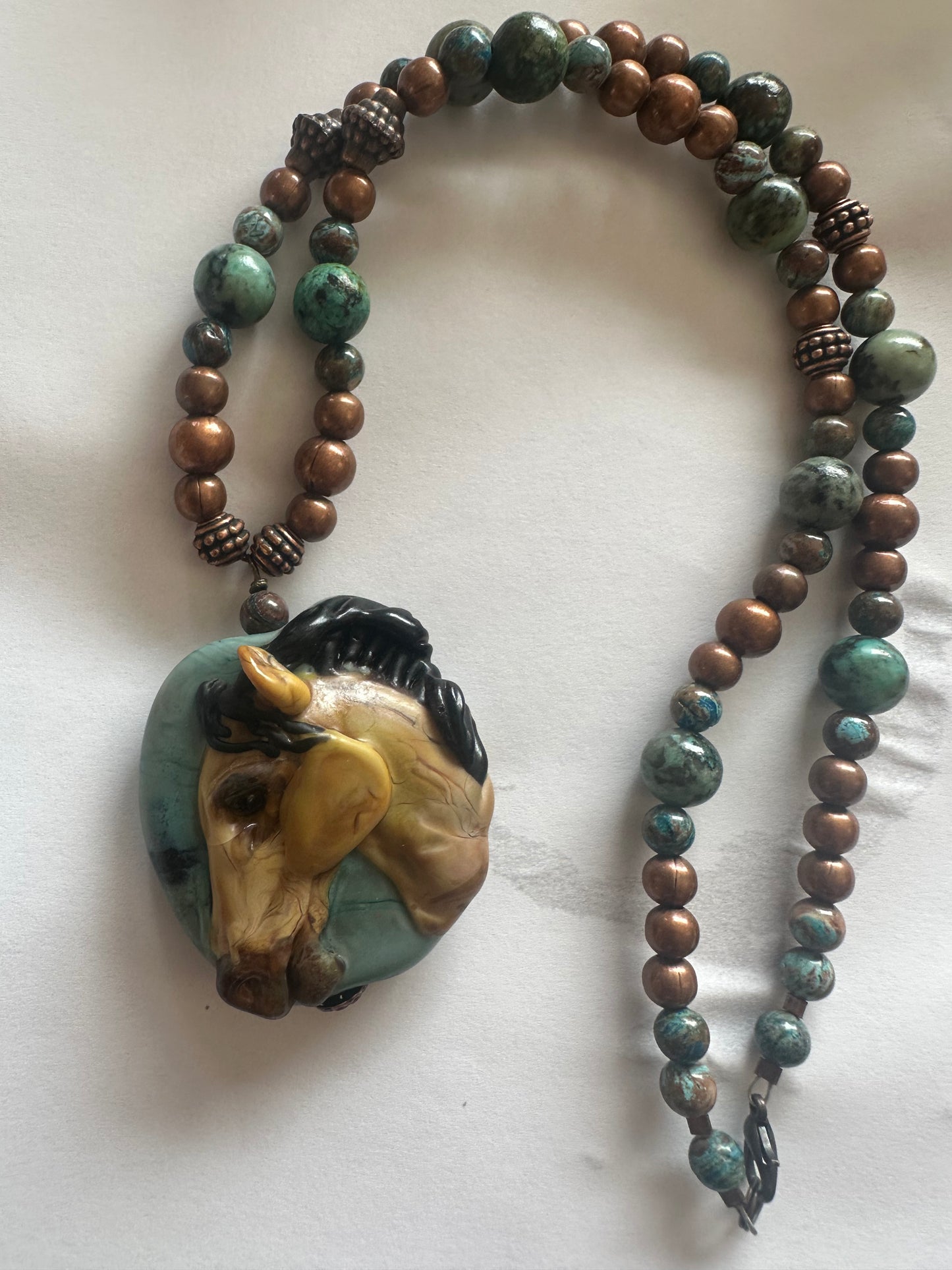 Hand Sculpted Lampwork Glass Horse Necklace & Earring Set