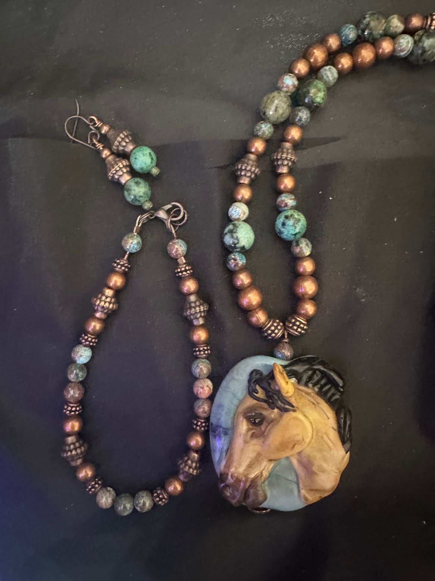 Hand Sculpted Lampwork Glass Horse Necklace & Earring Set