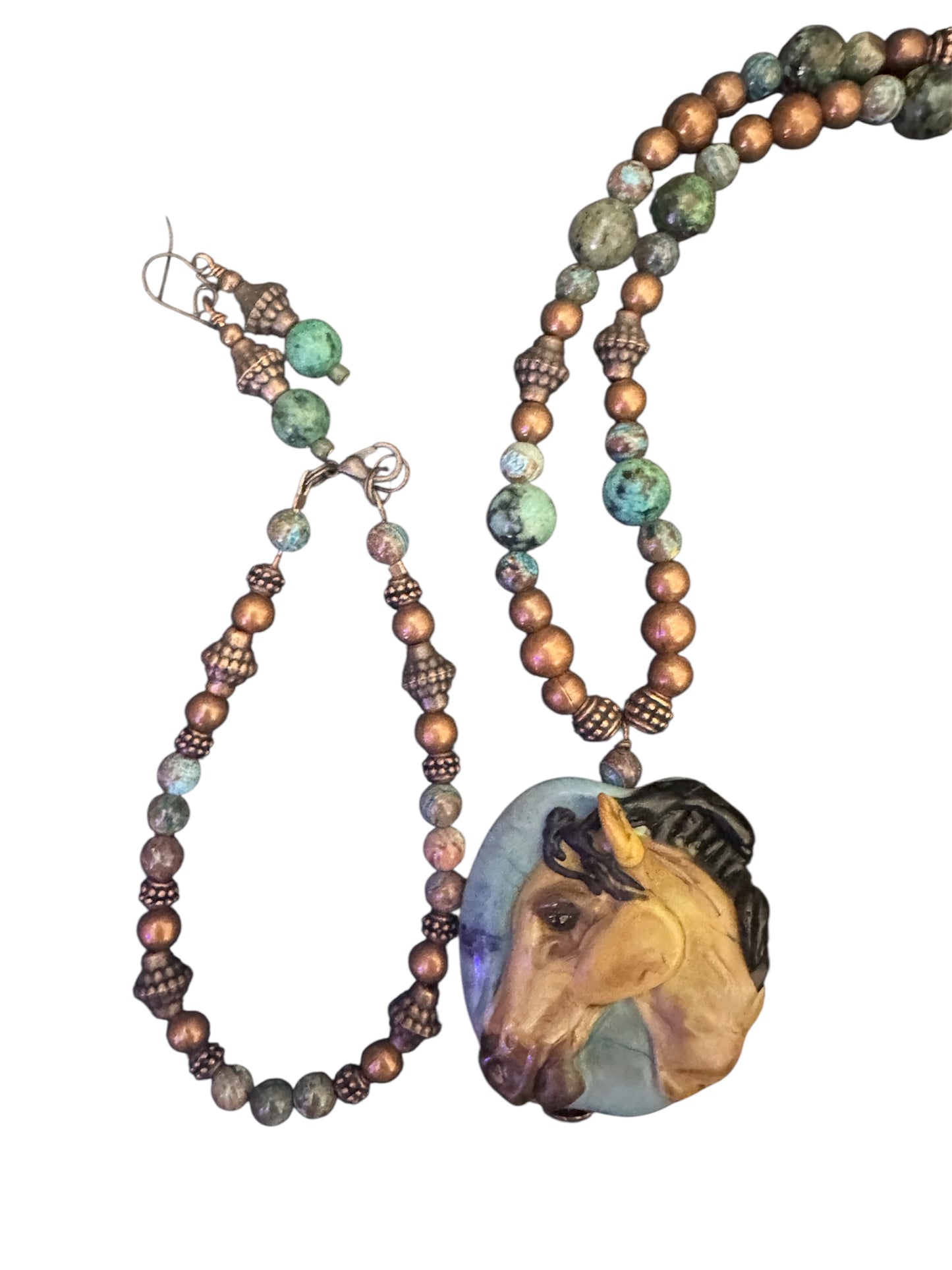 Hand Sculpted Lampwork Glass Horse Necklace & Earring Set