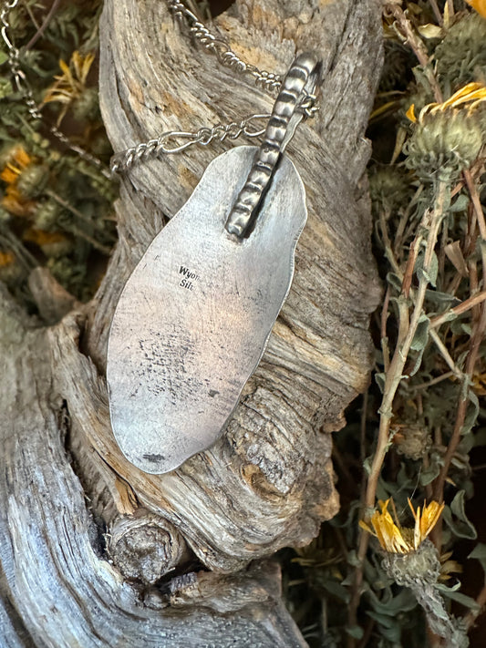 Hand sawn feather with turquoise necklace, feather necklace