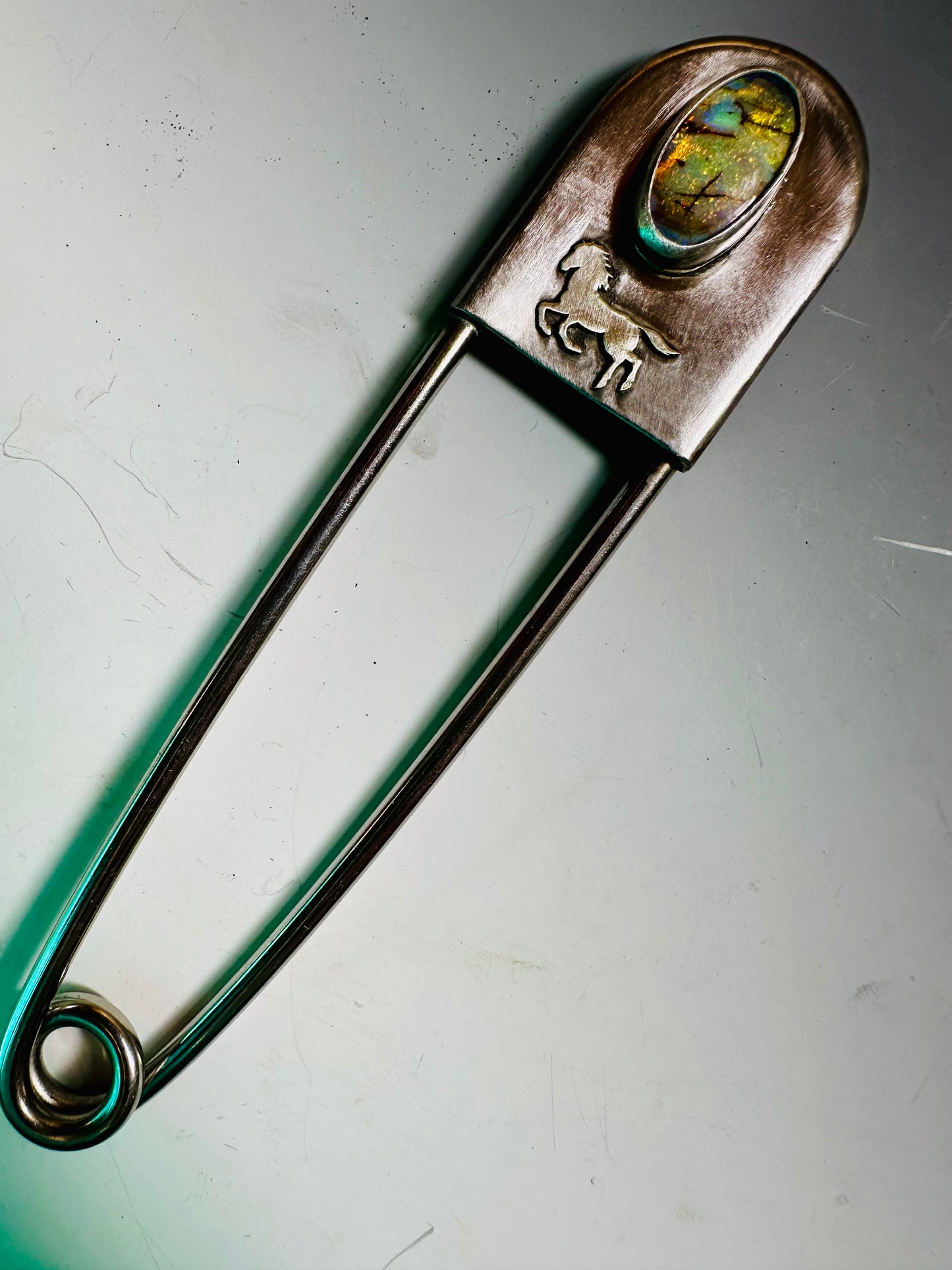 Jumbo safety pin with sterling opal