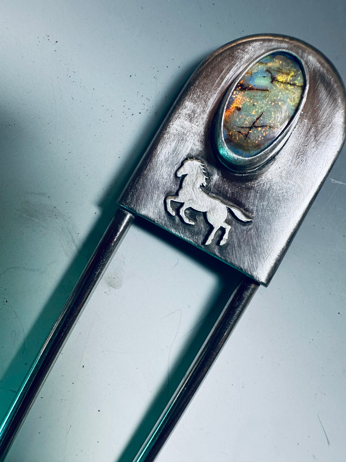 Jumbo safety pin with sterling opal