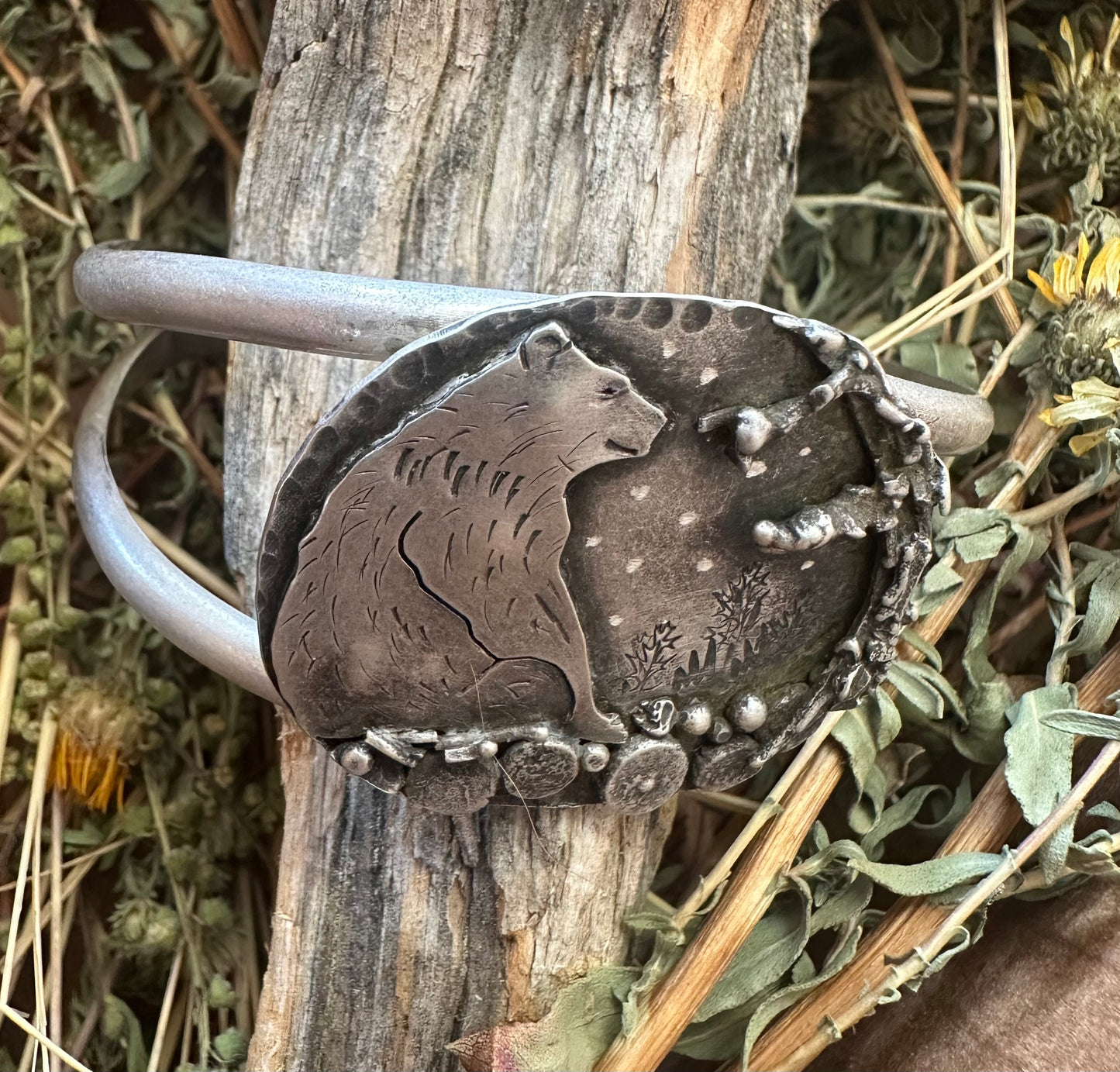 Hand-Forged Sterling Silver Bear Cuff,