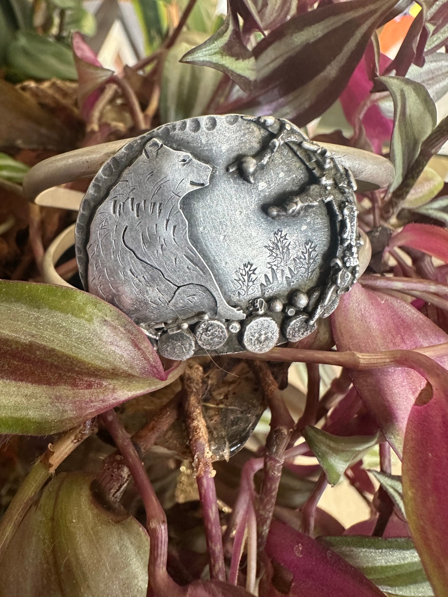 Hand-Forged Sterling Silver Bear Cuff,