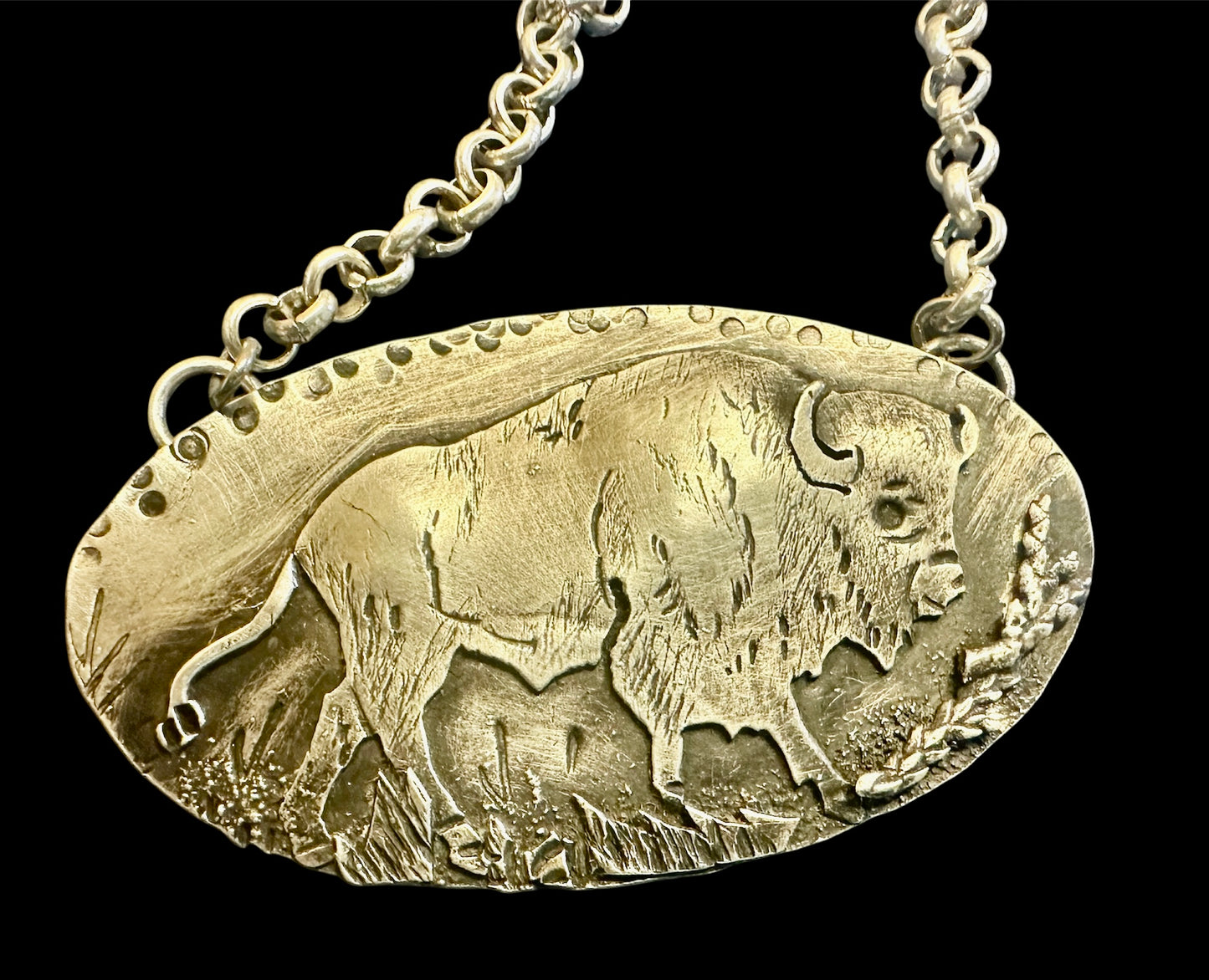 Hand fabricated Buffalo Necklace, sterling silver Buffalo jewelry