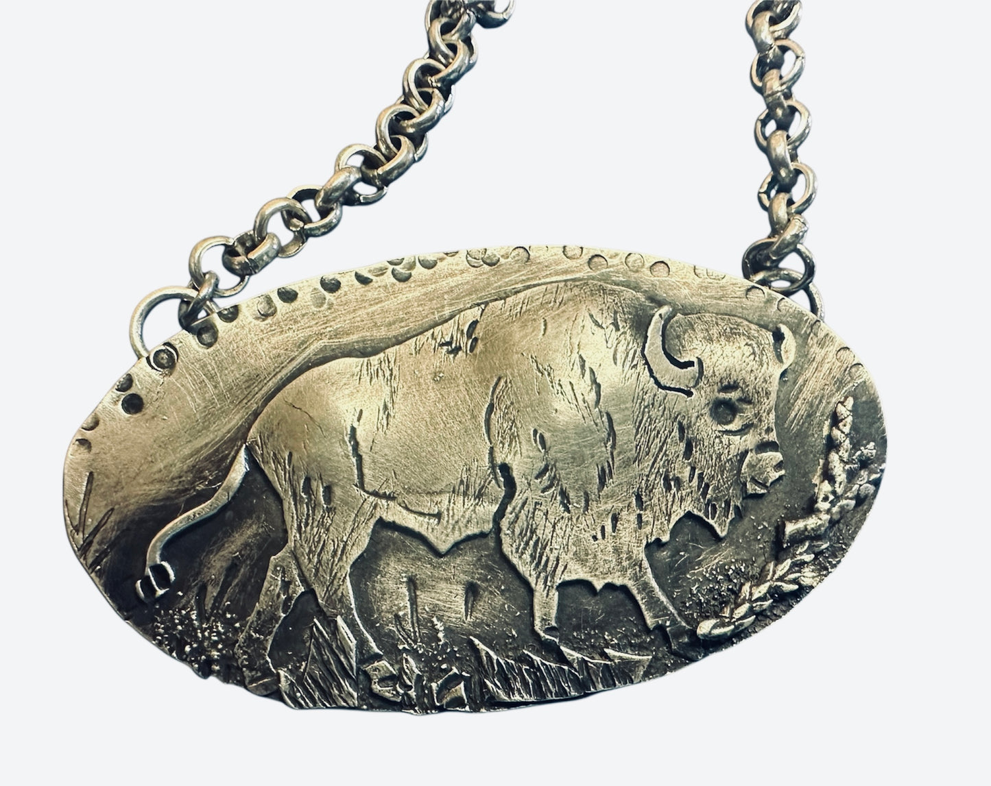 Hand fabricated Buffalo Necklace, sterling silver Buffalo jewelry