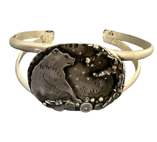 Hand-Forged Sterling Silver Bear Cuff,