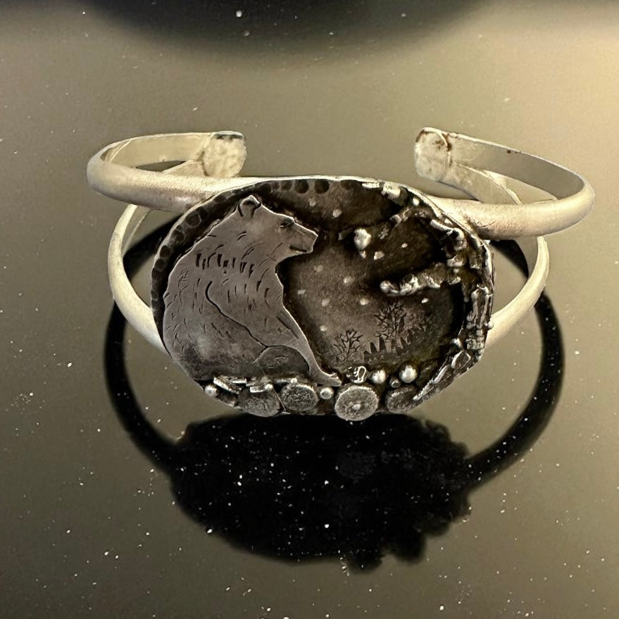 Hand-Forged Sterling Silver Bear Cuff,