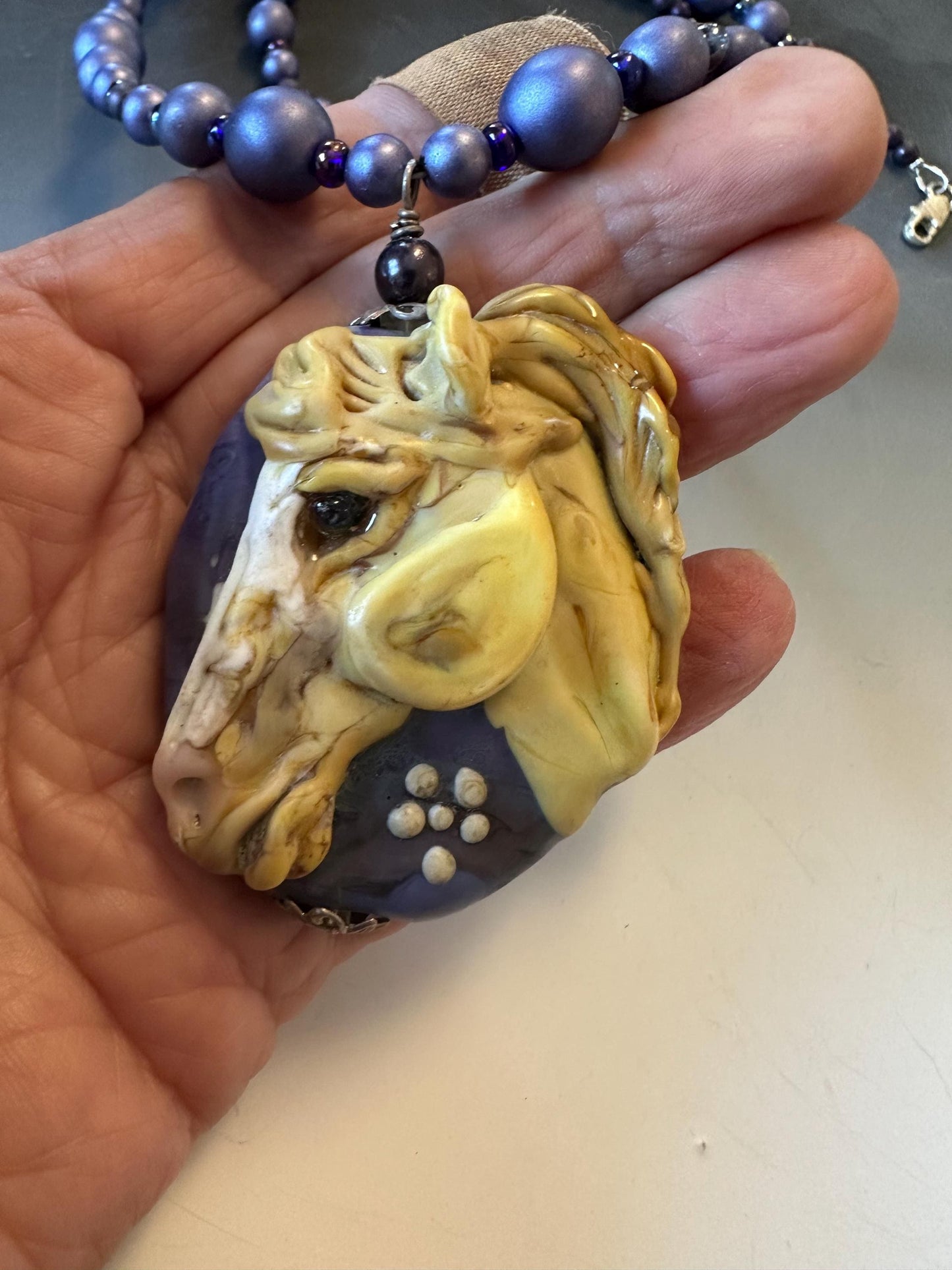 Palomino horse sculpture artisan necklace, horse lover, horse them gifts, horse fan, gold horse, horse jewelry , pony