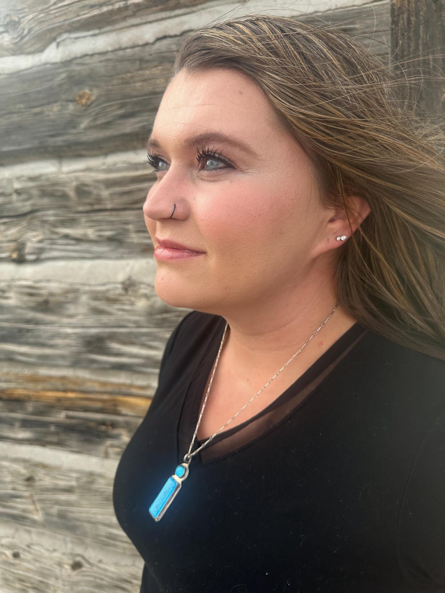 Shimmering light blue dichroic and silver necklace