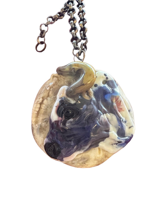 Bull lampwork glass artisan necklace, hereford,longhorn