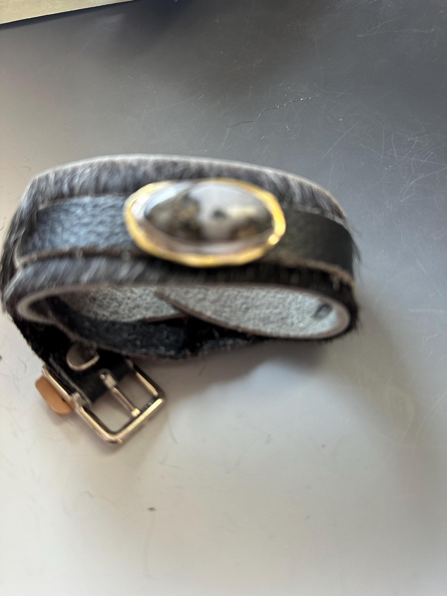Leather bracelet, dendrite agate and leather, hide on leather,OOAK, statement bracelet