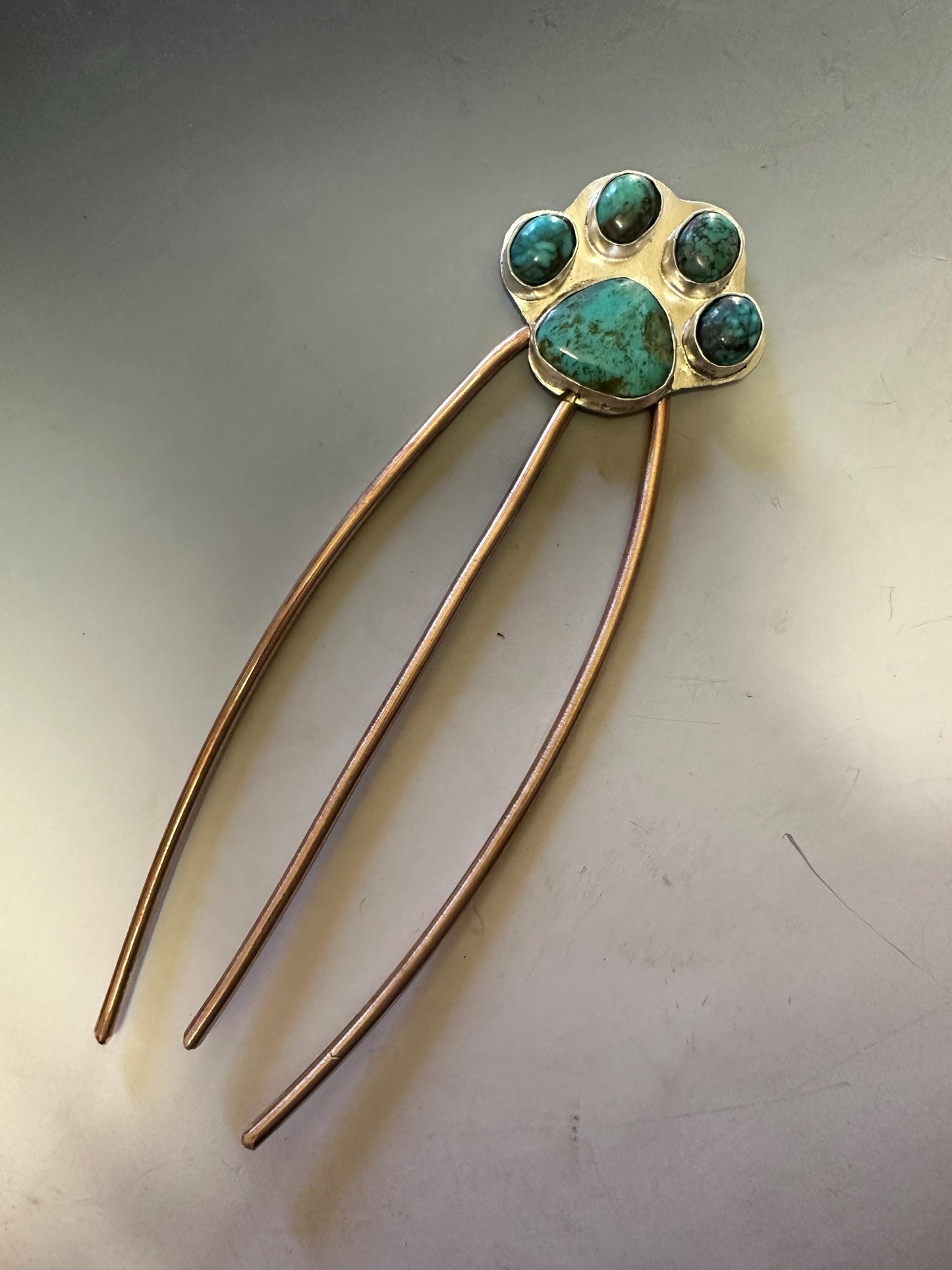 Paw hair comb, kingman turquoise hair accessories, bridal hair jewelry, cowgirl, dog lover
