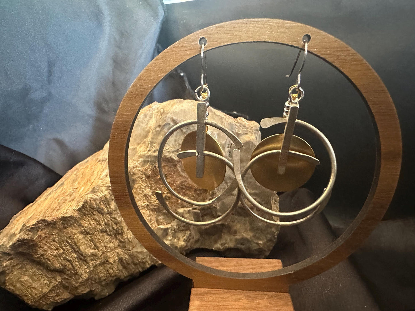 Hinged bi metal hoop earrings, statement earrings , kinetic earrings